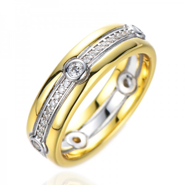 Lindo anel bicolor com zircônia cúbica folheado a ouro branco/rosa banhado a ouro 