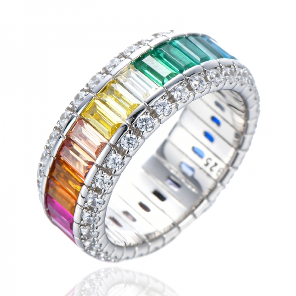 Anel de arco-íris de zircônia cúbica multicolorida de prata esterlina 925 criada - pedra preciosa 