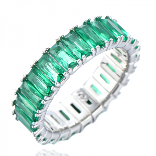 Anel de noivado de prata esterlina 925 verde esmeralda CZ com zircônia cúbica 
