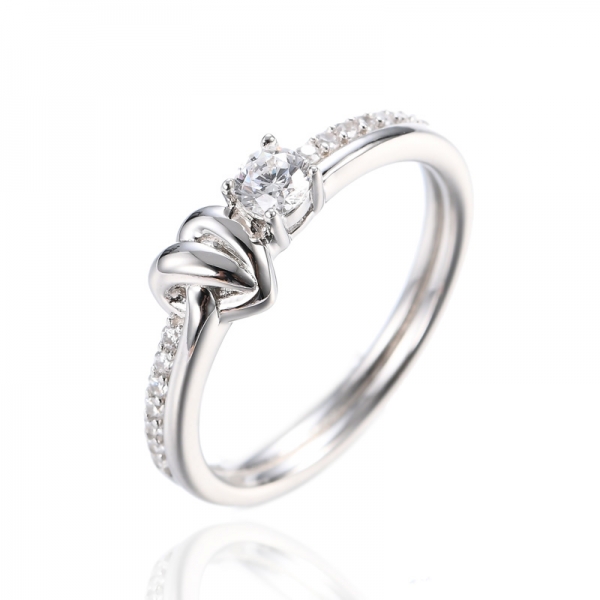 Anel de coração de prata esterlina 925 com detalhes em diamante 