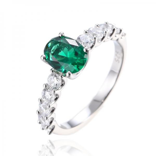 Anel de noivado de casamento de prata esterlina verde corte oval simulado esmeralda 