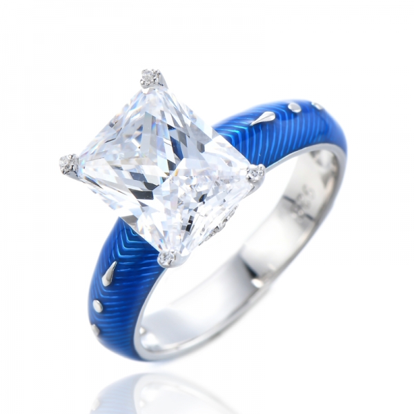 Anéis de prata esterlina 925 esmalte azul simulado com diamante CZ 