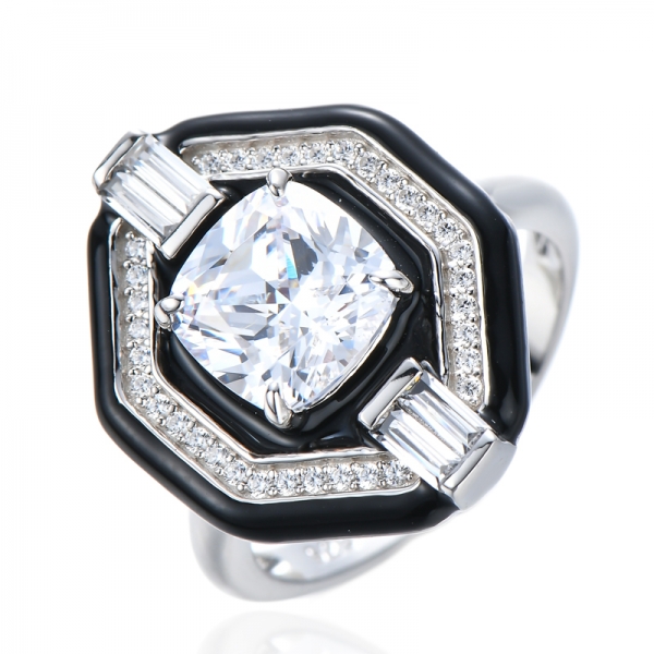 Almofada em forma de esmalte de prata esterlina 925 simulada anéis de anel CZ de diamante 