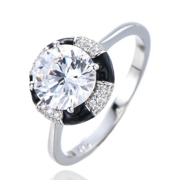 Atacado joias de casamento redondas com zircônia cúbica anéis de esmalte preto 