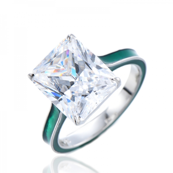 Anel de casamento de diamante simulado com corte princesa anel de prata esterlina 925 esmaltado 