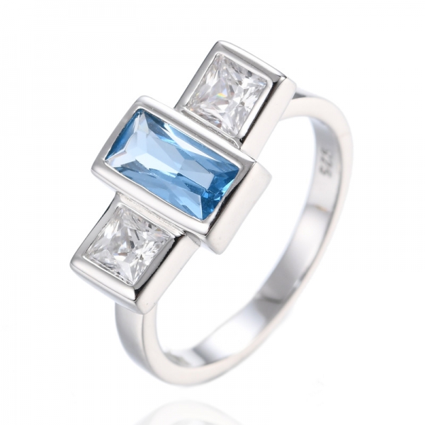 Aliança de casamento com 3 pedras de safira azul criada por designer 