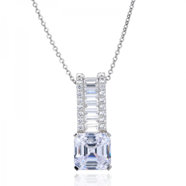 Pingente Asscher Branco Cubic Zircon Ródio Prata 