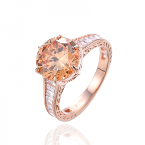 Morganite Nano e Baguette Anel de prata com zircônia cúbica branca banhado em ouro rosa branco 