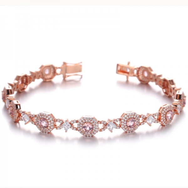 Pulseira redonda de prata de zircônia cúbica Nano e branca de Morganite com chapeamento de ouro rosa 