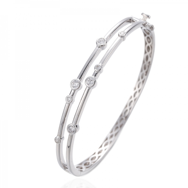 925 Round White Cubic Zircon Rhodium Silver Bangle 