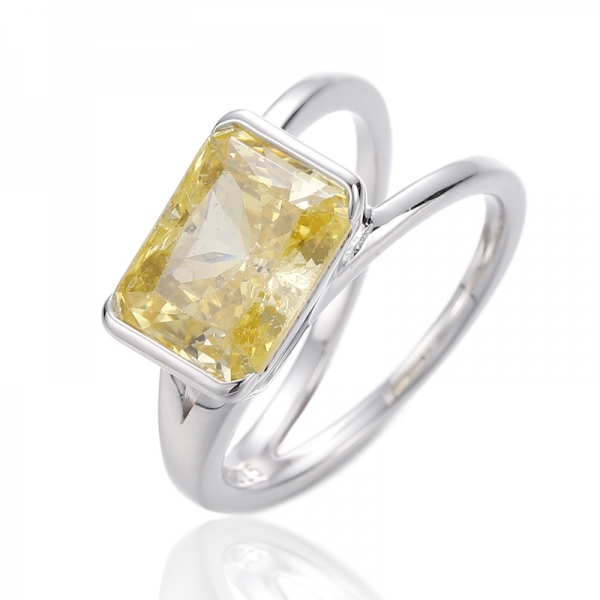 Anel de prata esmeralda diamante amarelo zircão cúbico ródio 