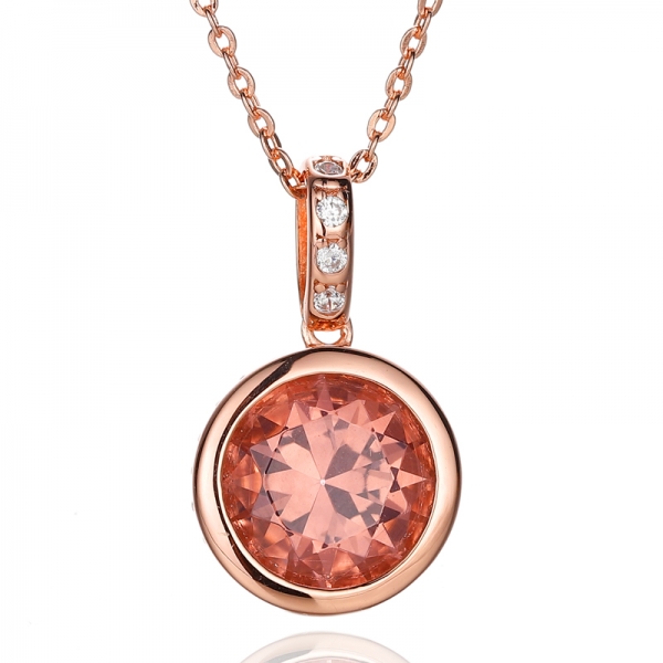 Pendente redondo de prata de zircão cúbico Nano e branco de Morganite com chapeamento de ouro rosa 