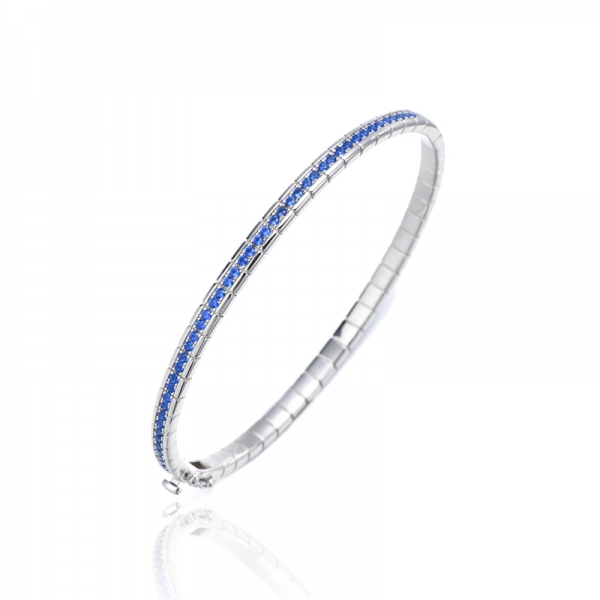 Pulseira redonda de prata nano ródio azul 925 