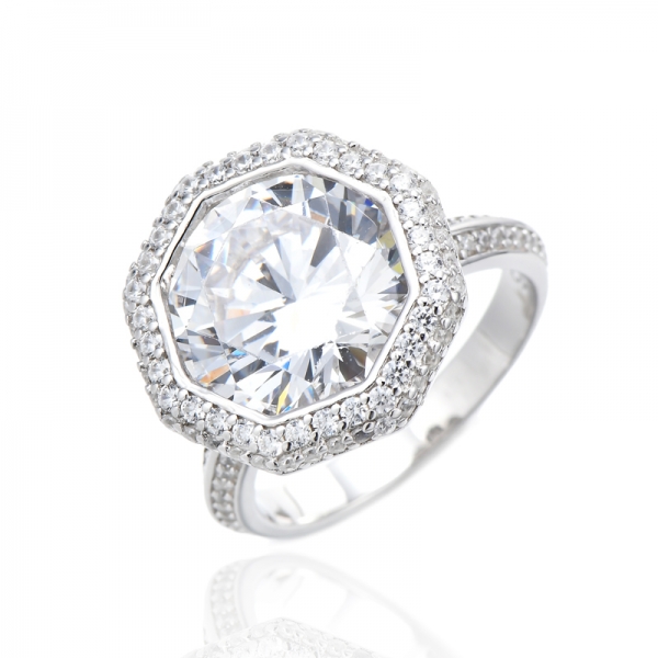 925 Round Diamond Pink And White Cubic Zircon Rhodium Silver Ring 