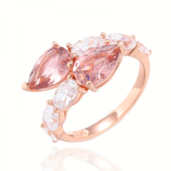 Anel de prata nano e branco de morganite em forma de pera 925 com chapeamento de ouro rosa 