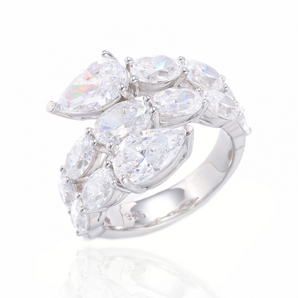 925 pera forma diamante rosa e forma oval branco zircão cúbico chapeamento de ródio anel de prata 