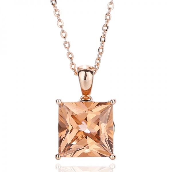 Pingente quadrado de prata Nano Morganite com revestimento Rose Glod 