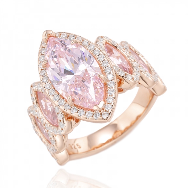 Marquise Diamond Pink e Marquise Pink Silver Ring com banho de ouro rosa 