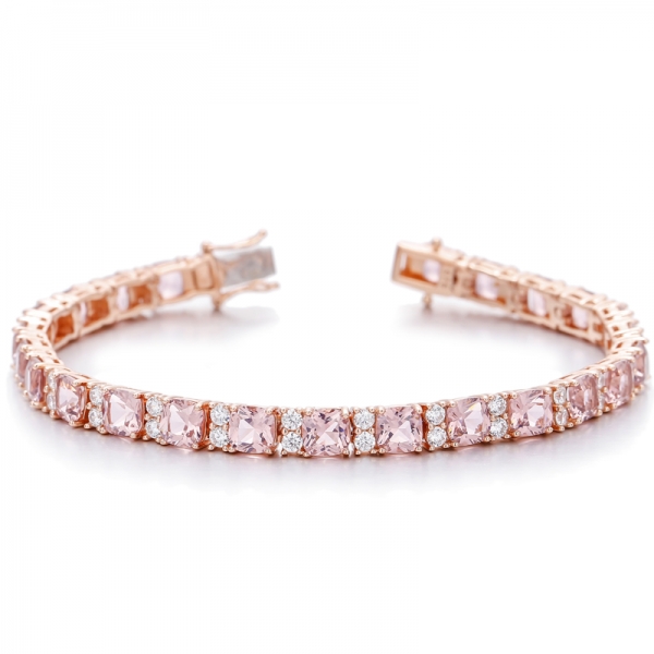 Almofada Morganite Nano e pulseira redonda de prata com zircônia cúbica branca e banho de ouro rosa 