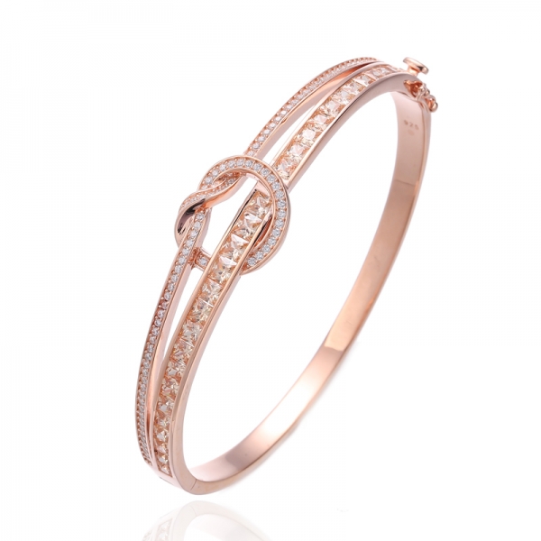 Champange quadrado e pulseira de prata de zircão cúbico branco redondo com chapeamento de ouro rosa 