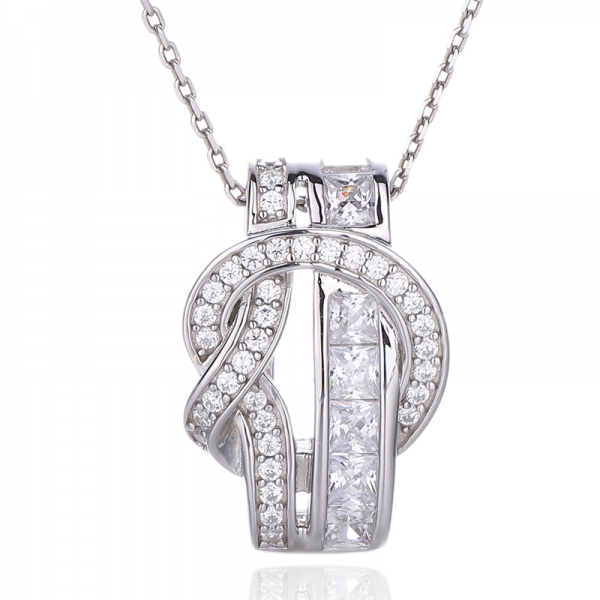 Morganite quadrada Nano e pendente branco redondo de prata com zircão cúbico com revestimento Rose Glod 