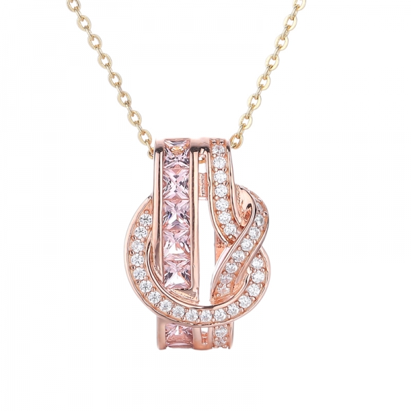 Morganite quadrada Nano e pendente branco redondo de prata com zircão cúbico com revestimento Rose Glod 