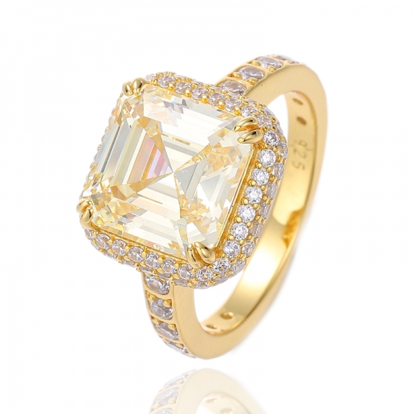 Anel de prata Asscher rosa e redondo branco com zircão cúbico e banho de ouro rosa 