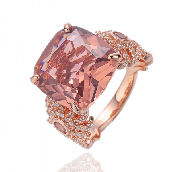 Almofada e anel de prata Nano redondo de Morganite com chapeamento de ouro rosa 