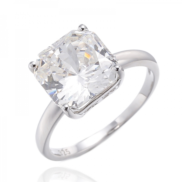 Anel de prata Asscher Diamond G com zircão cúbico e banho de ródio 