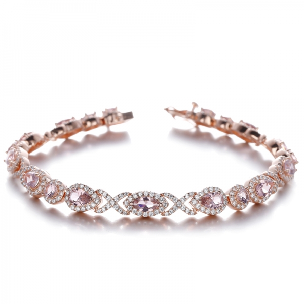 Marquise Morganite Nano e pulseira redonda de prata com zircônia cúbica branca e banho de ouro rosa
     