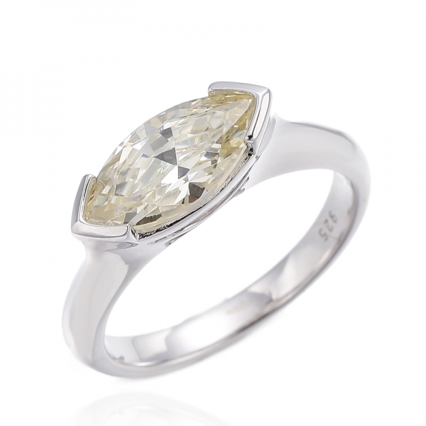 Anel de prata ródio com zircão cúbico amarelo diamante Marquise
     