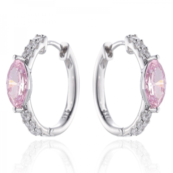 Brinco Marquise Diamond Rosa e Redondo Branco Cubic Zircon em Prata Ródio 