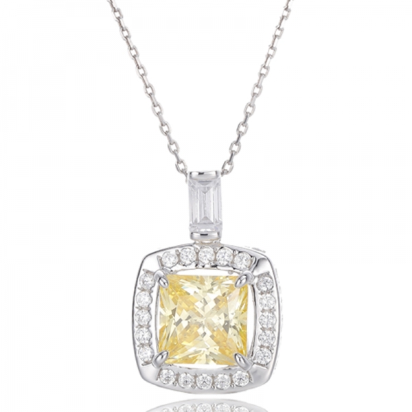 Diamante quadrado G e pendente branco da prata da zircônia cúbica do Baguette com chapeamento de ouro 