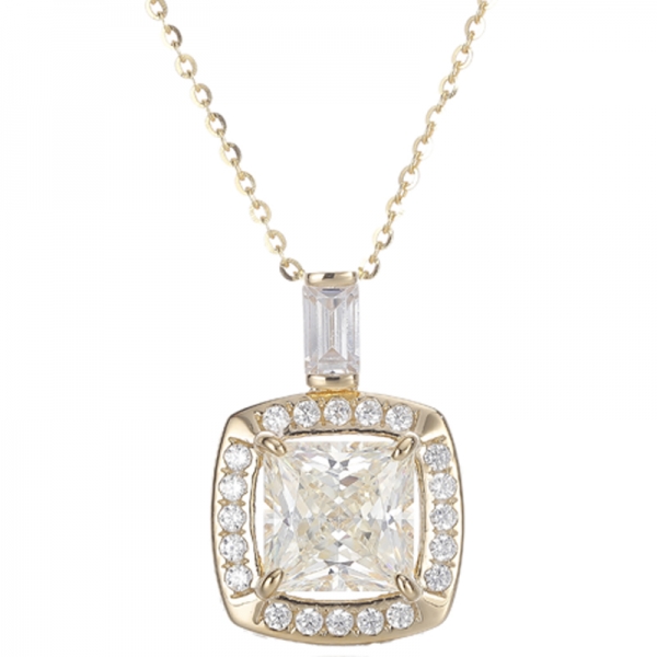 Diamante quadrado G e pendente branco da prata da zircônia cúbica do Baguette com chapeamento de ouro 