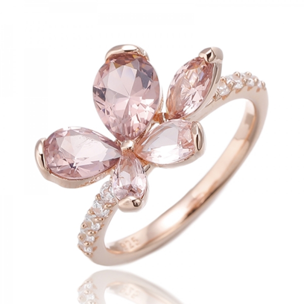 Forma de pera e anel de prata Nano Morganite Marquise com chapeamento de ouro rosa 