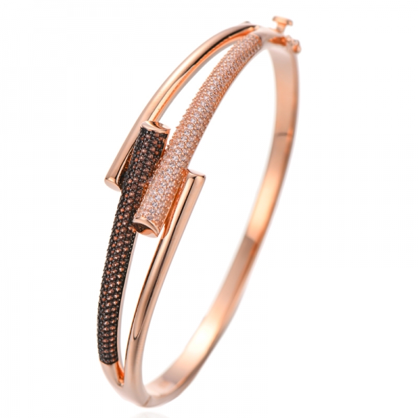 Pulseira redonda de prata de zircão cúbico de Morganite Nano e café com chapeamento de dois tons 