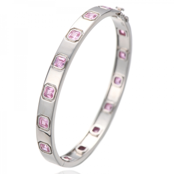 Pulseira de prata Asscher com zircão cúbico rosa e ródio 