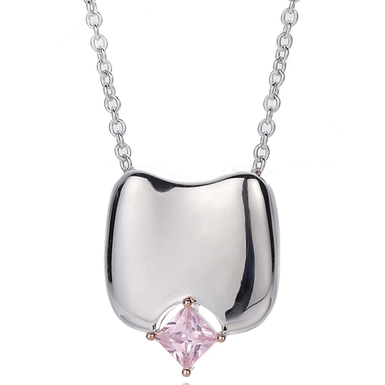 Colar quadrado de prata com zircônia cúbica rosa e banho de ródio e ouro rosa 
