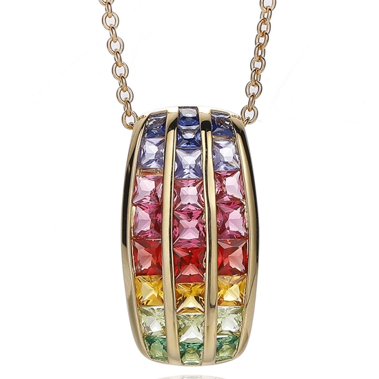 Pingente quadrado de prata com zircônia cúbica e arco-íris com revestimento dourado 