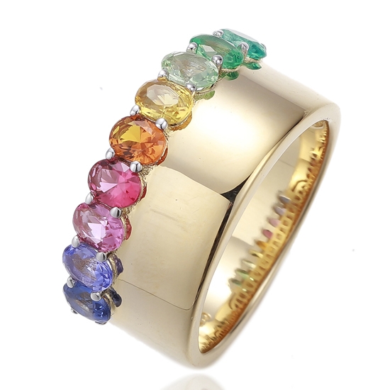 Anel de prata oval com zircônia cúbica em gradiente verde e banho de ouro 