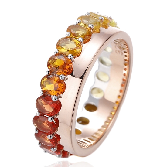 Anel de prata com zircônia cúbica arco-íris oval e banho de ouro rosa 