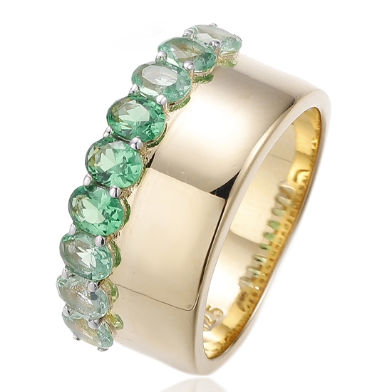 Anel de prata oval com zircônia cúbica em gradiente verde e banho de ouro 
