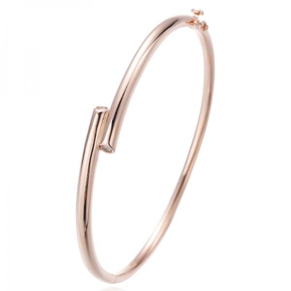 Pulseira redonda de prata 925 com zircônia cúbica branca e banho de ouro 
