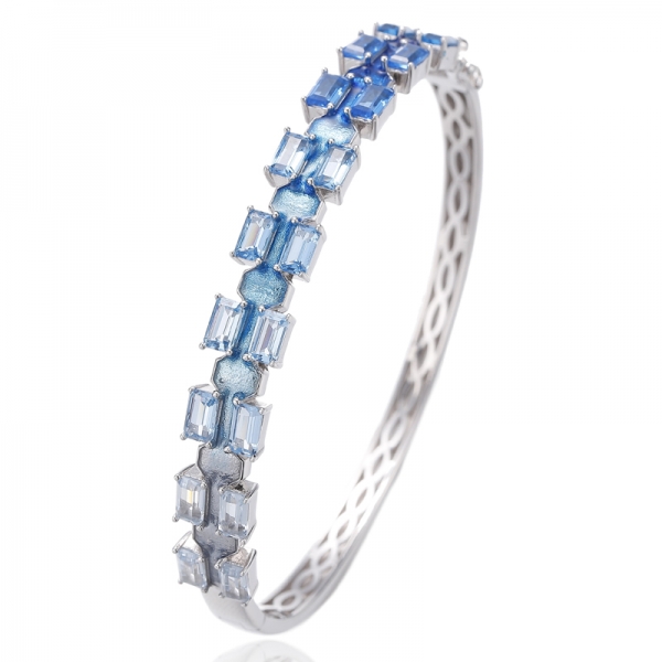 Pulseira de prata esterlina com zircônia cúbica arco-íris e esmalte arco-íris e ródio 