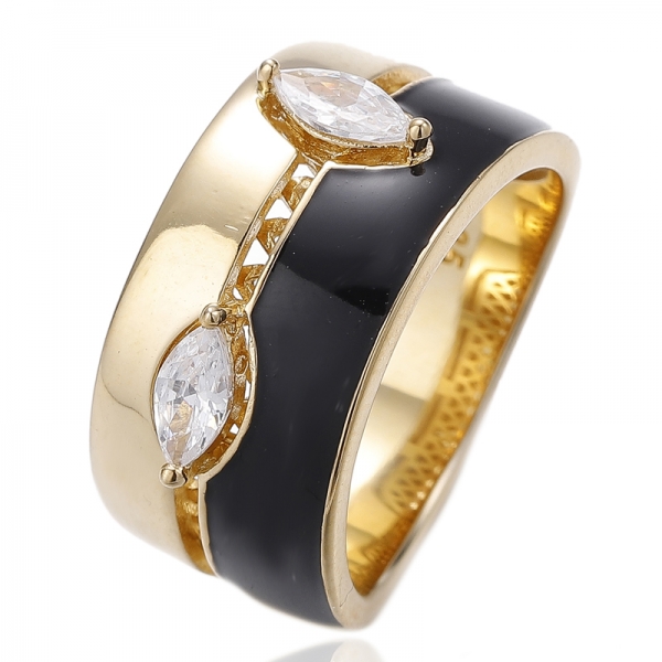 Anel de prata esmaltada verde Marquise Nano e verde com banho de ouro rosa 