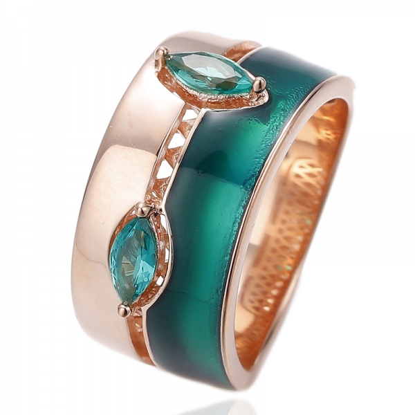 Anel de prata esmaltada verde Marquise Nano e verde com banho de ouro rosa 