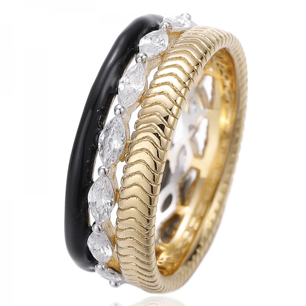 Anel de prata com zircônia cúbica e esmalte arco-íris Marquise Rainbow com revestimento em dois tons 