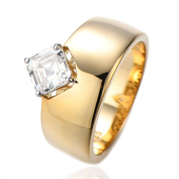 Anel de prata com zircônia cúbica amarela e diamante Asscher com revestimento em dois tons 
