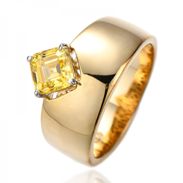 Anel de prata com zircônia cúbica amarela e diamante Asscher com revestimento em dois tons 