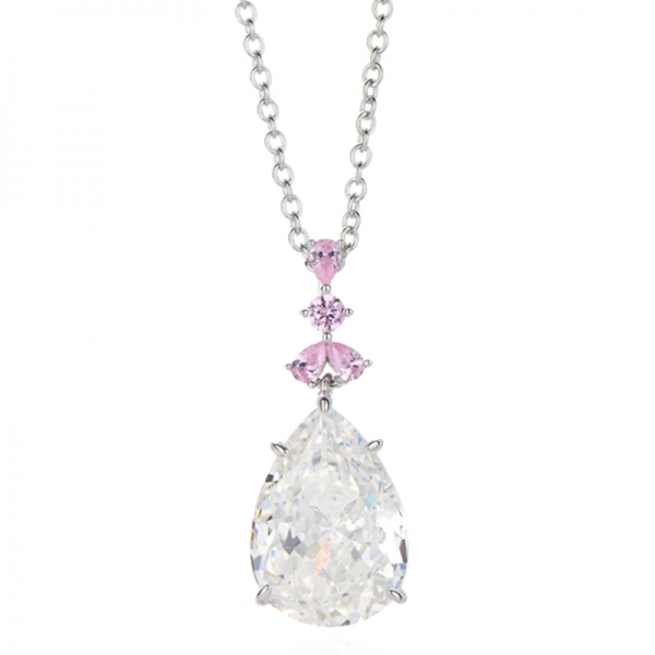 Colar de prata e ródio com zircônia cúbica azul e branca em formato de pera e diamante 